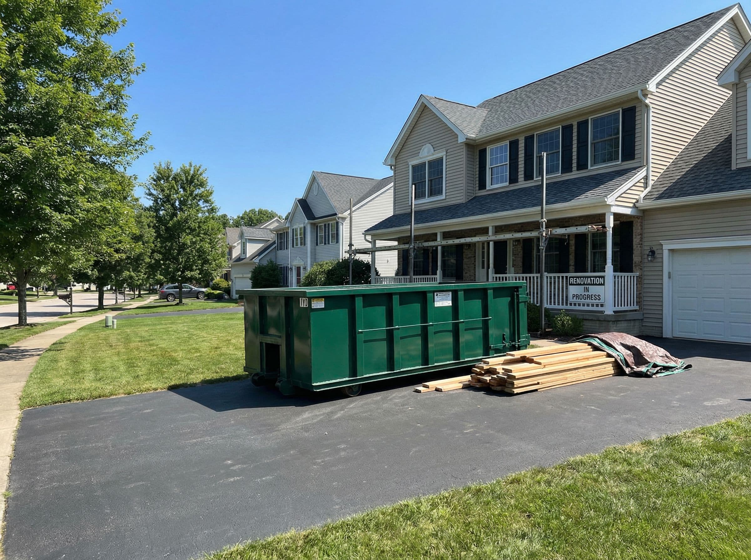 Small 10-yard dumpster rental in a residential driveway