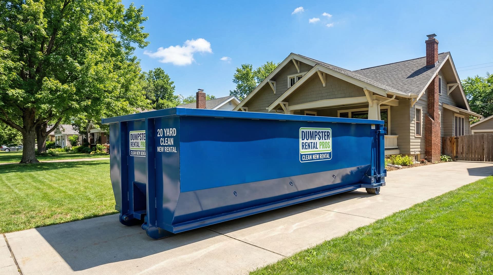 Roll-off dumpster rental delivered to a residential driveway